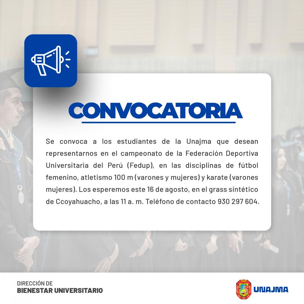 CONVOCATORIA A TODO LOS ESTUDIANTES REGULARES E INGRESANTES DEPORTISTAS DE LA UNAJMA